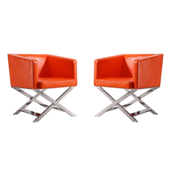 Manhattan Comfort Hollywood Lounge Accent Chair in Orange and Polished Chrome, PK2 2-AC050-OR - main